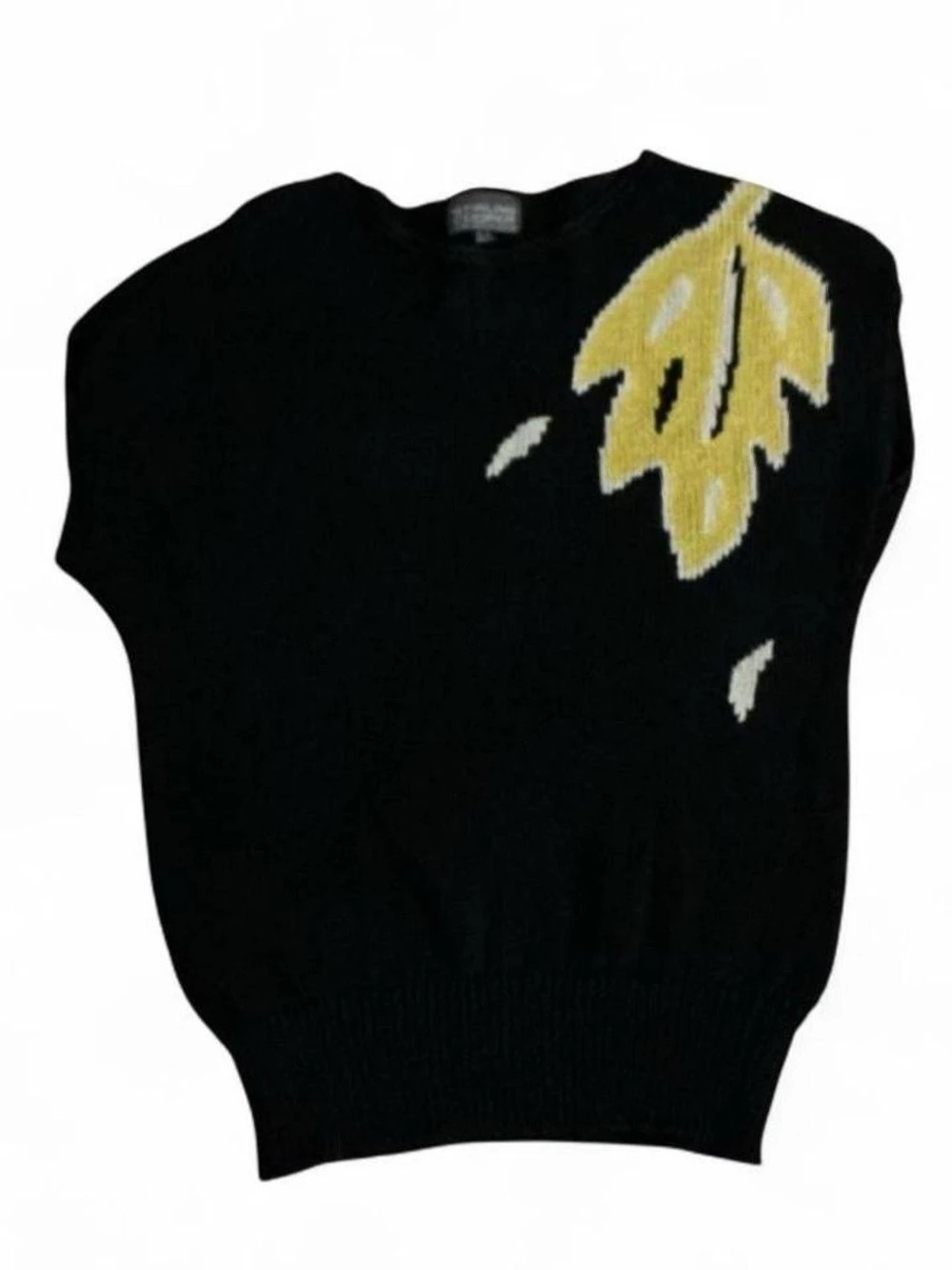 Vintage 80s Stirling Cooper Leaf Knit Sweater Vest Top Petite 6/7